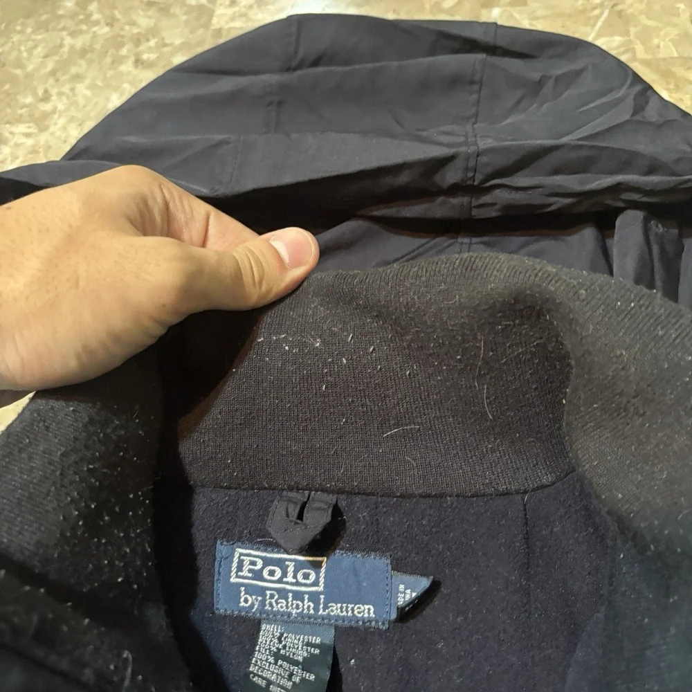 Polo Ralph Lauren Jacket Mens Large Blue Packable Hood Fleece Lined Full Zip